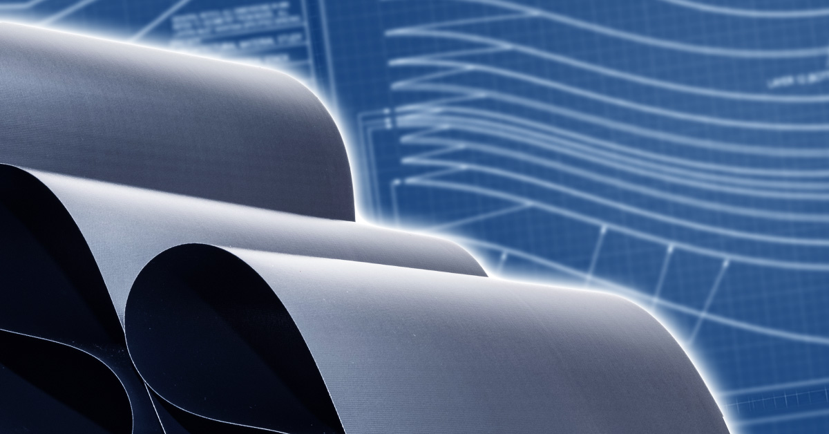 Abstract representation of layered composite materials with technical process graphics in the background