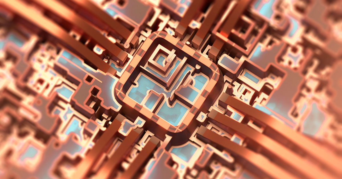 Artistic rendering of copper-based circuits.