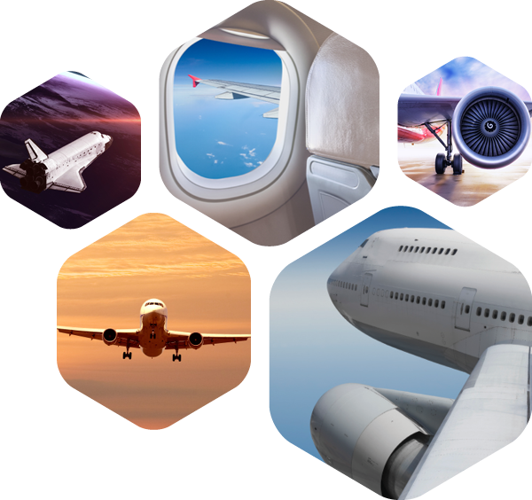 Image gallery with space shuttle, aircraft wings, nose, and window.