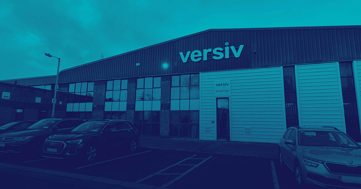 Versiv factory in navy and teal duotone