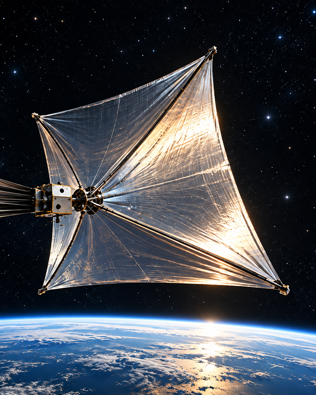 Digital rendering of a deployable structure above Earth.