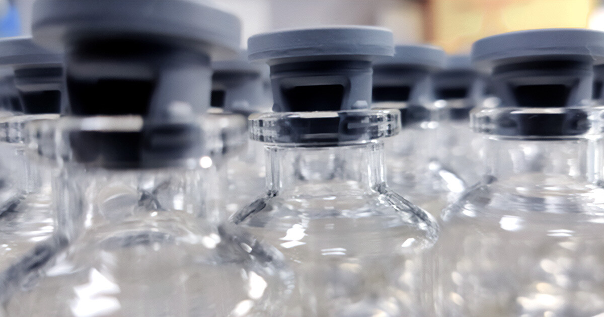 Glass containers with rubber stoppers.