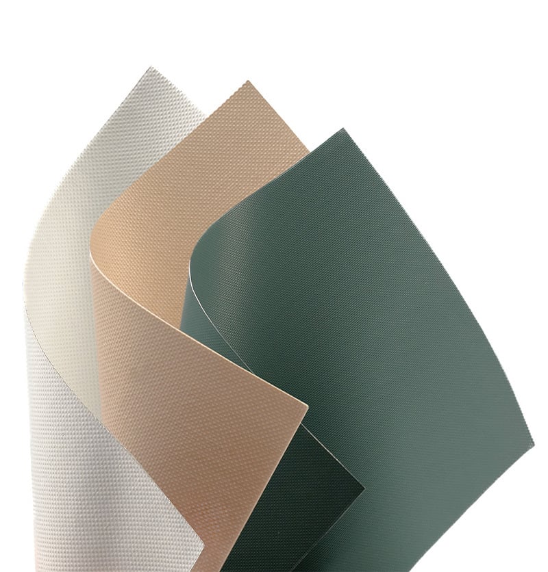 White, tan and army green shees of Versiv Microwave Transmissible Fabrics